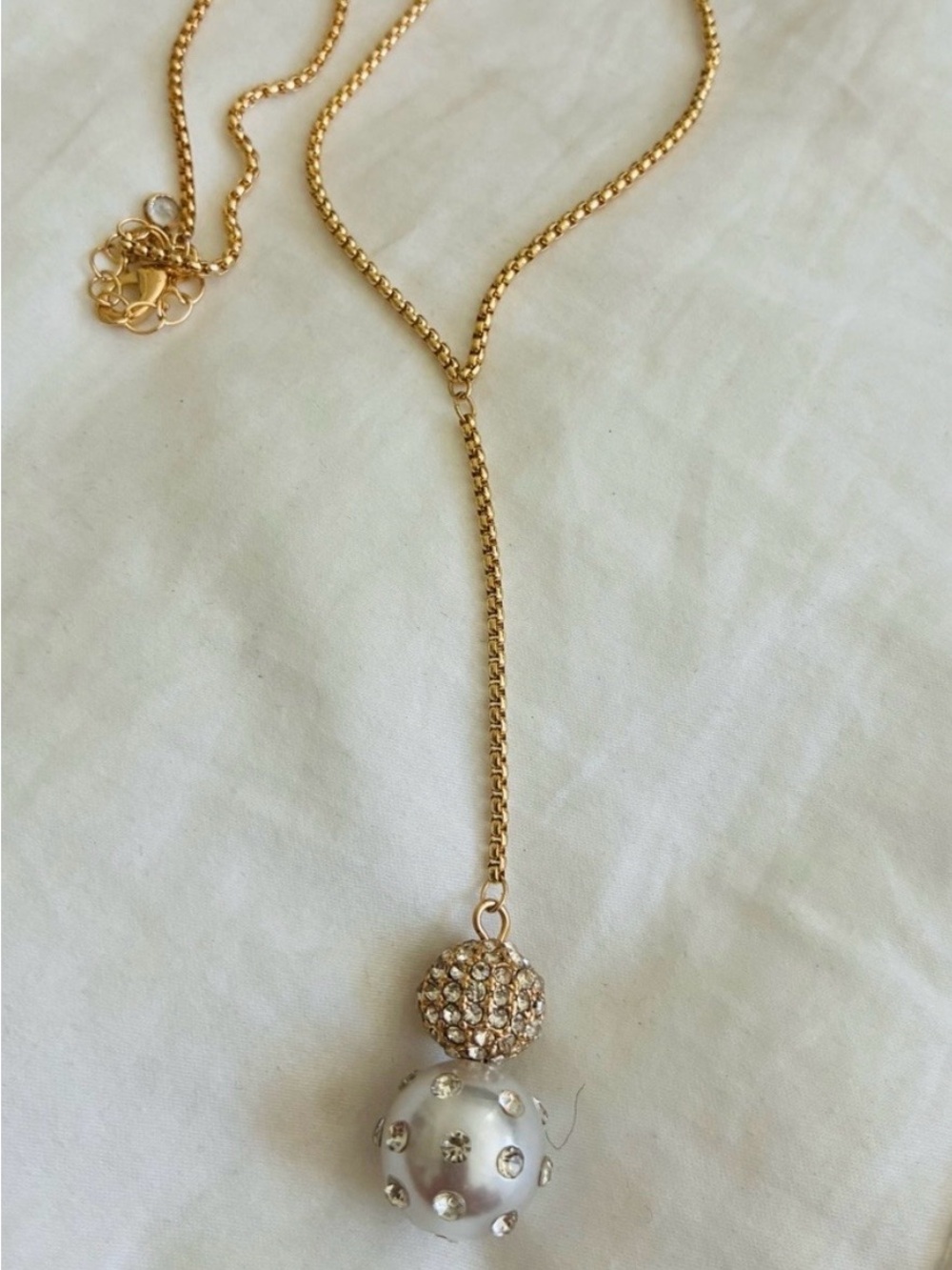 Natasha Couture Gold-tone Chain with White Pearl and Crystal Pavé Pendant